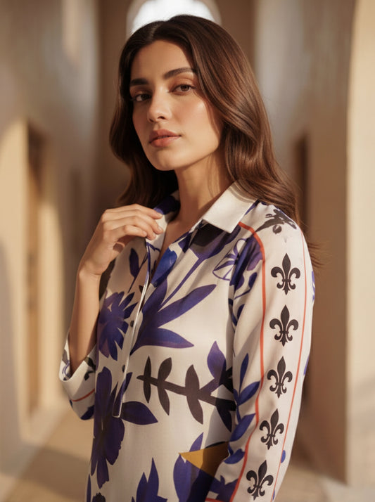 Blue Flora Button-Down Dress