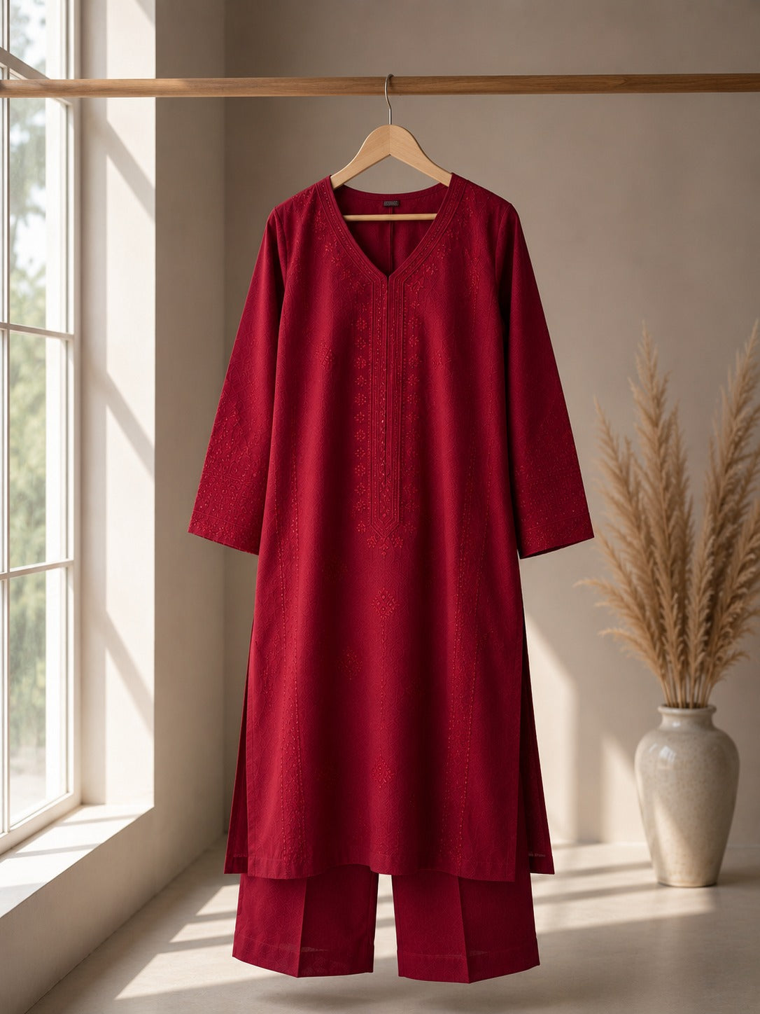 Cherry Red Embroidered Dress
