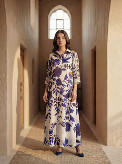 Blue Flora Button-Down Dress
