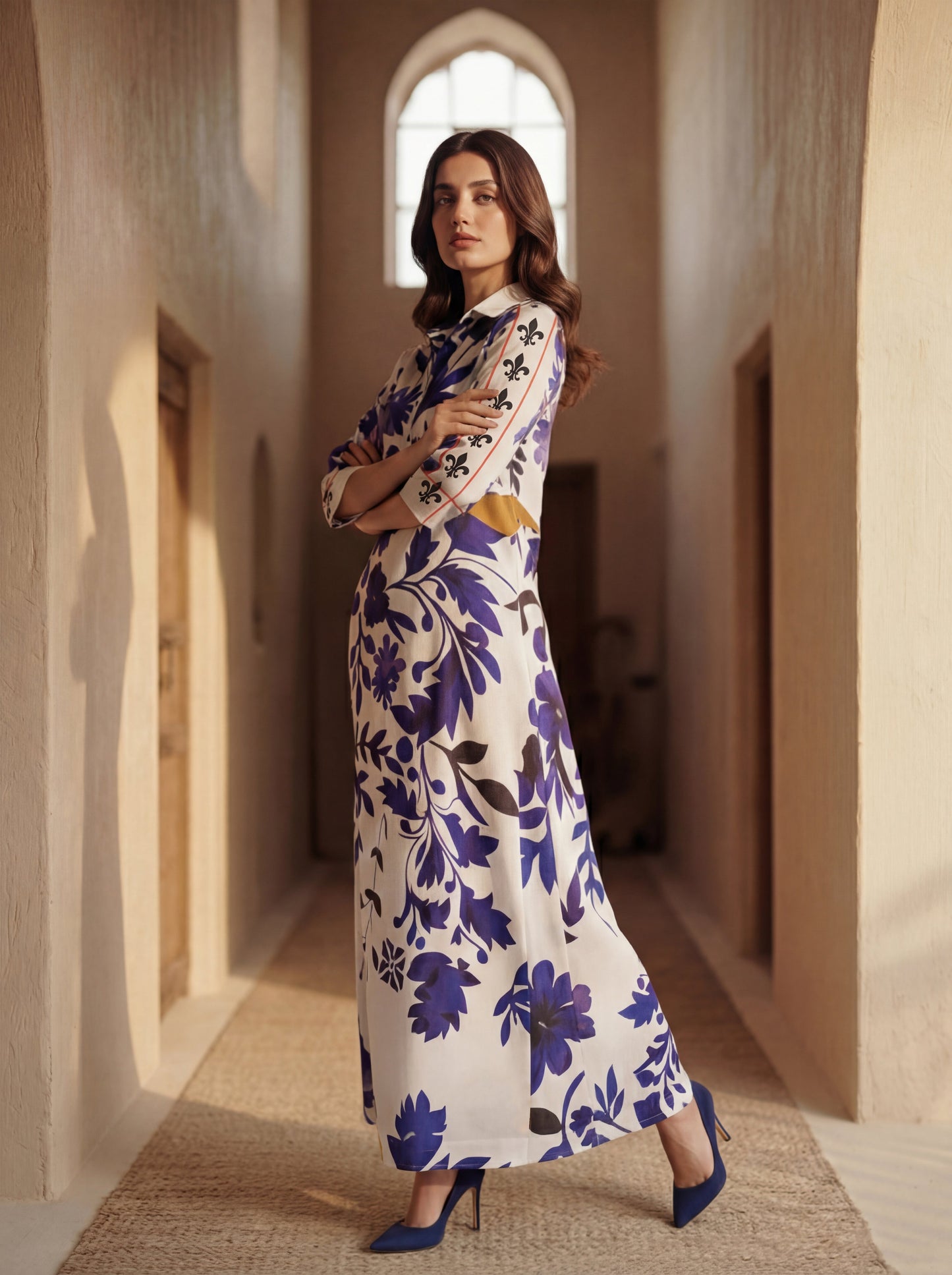 Blue Flora Button-Down Dress