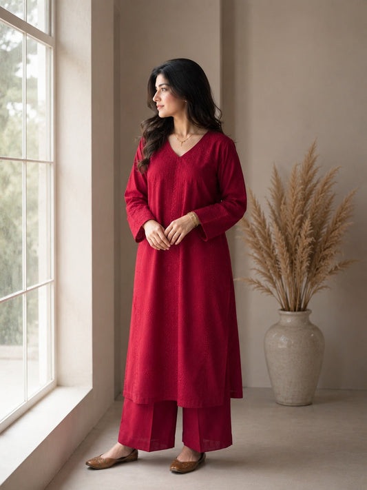 Cherry Red Embroidered Dress