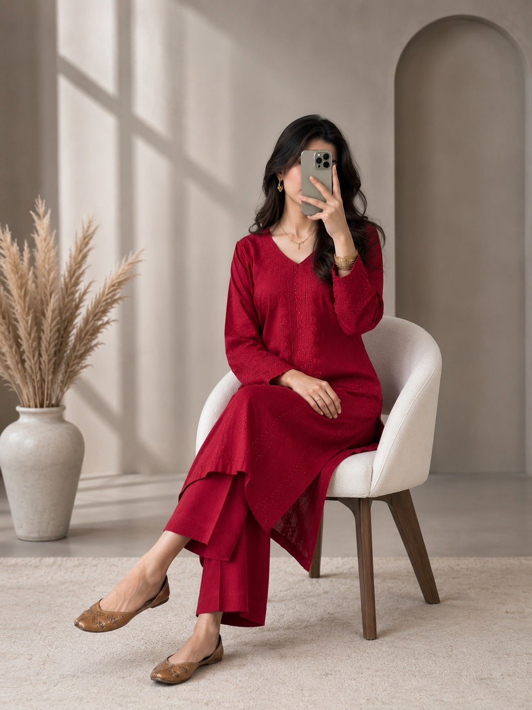 Cherry Red Embroidered Dress