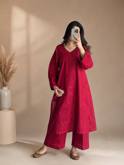 Cherry Red Embroidered Dress