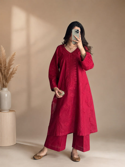 Cherry Red Embroidered Dress