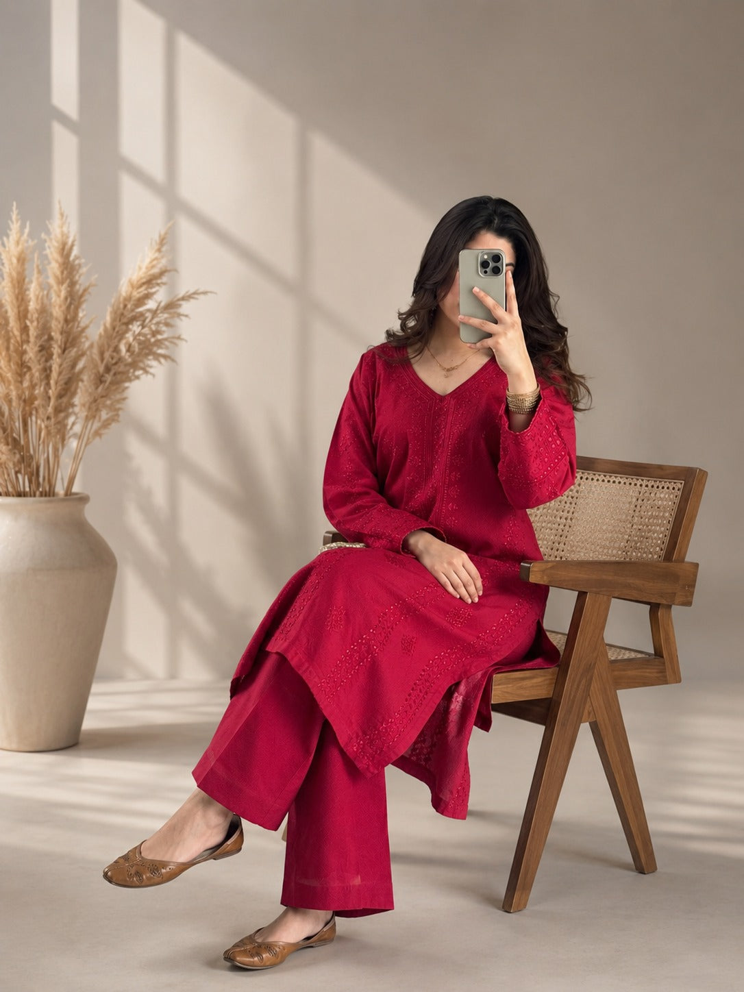 Cherry Red Embroidered Dress