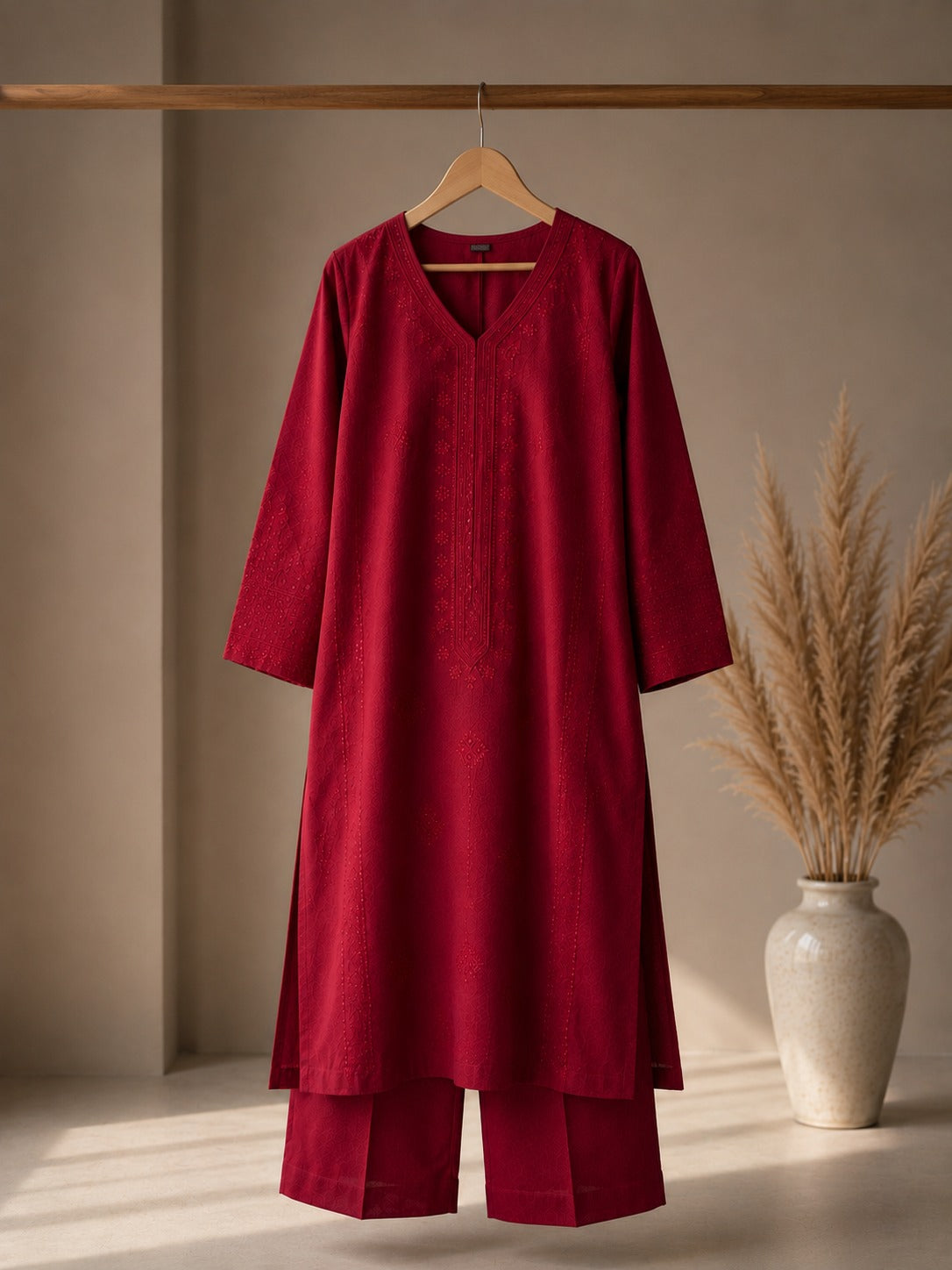 Cherry Red Embroidered Dress